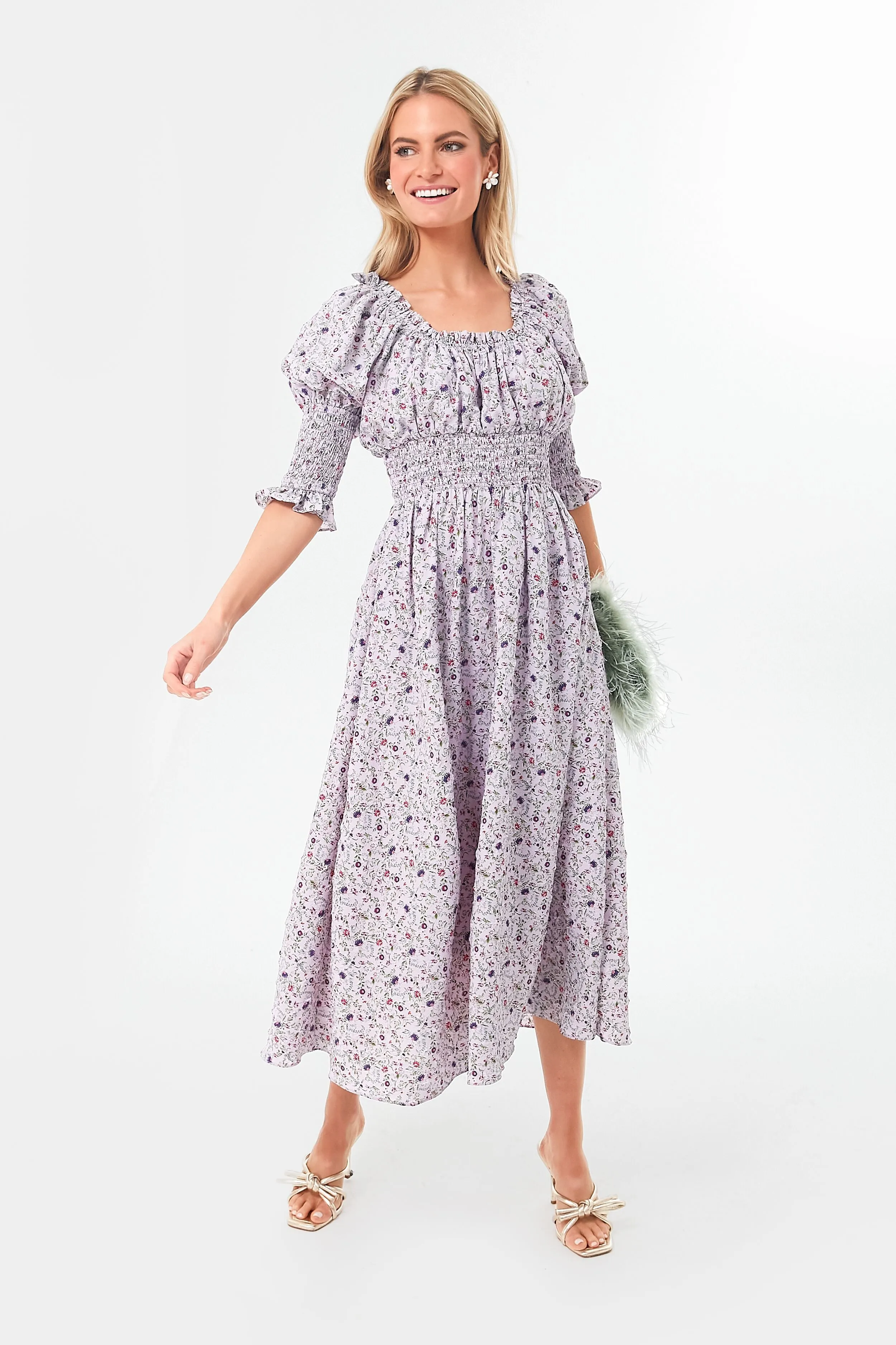 Lilac Ruched Neck Cali Midi Dress