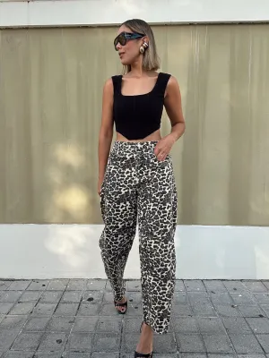 Louchy Relax Fit Leopard Print Wide-Leg Jeans