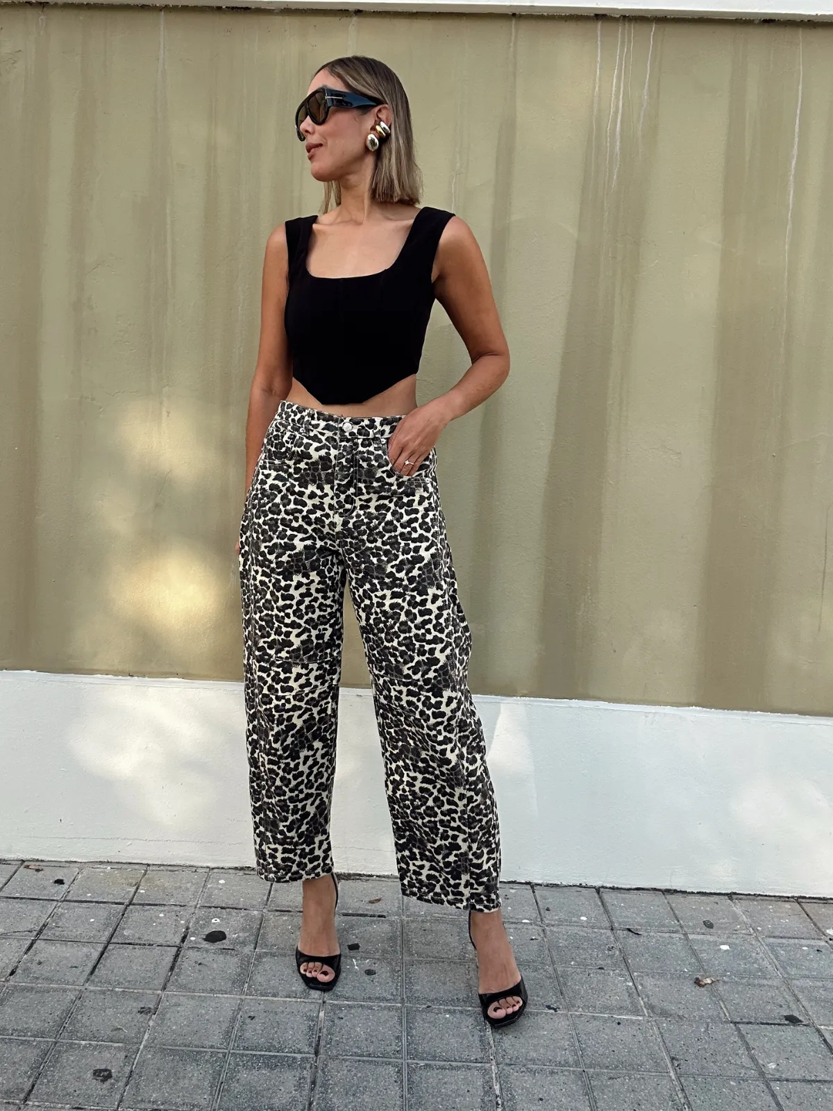 Louchy Relax Fit Leopard Print Wide-Leg Jeans