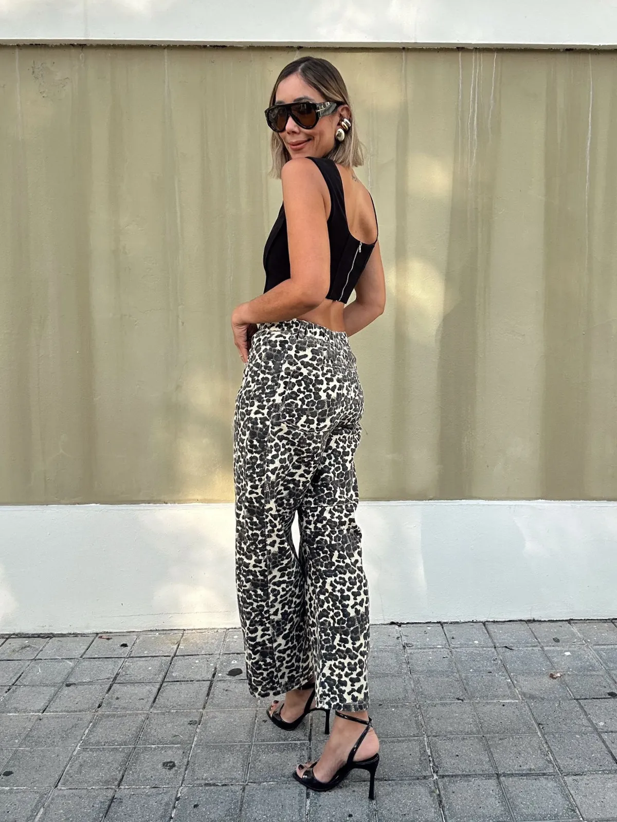 Louchy Relax Fit Leopard Print Wide-Leg Jeans