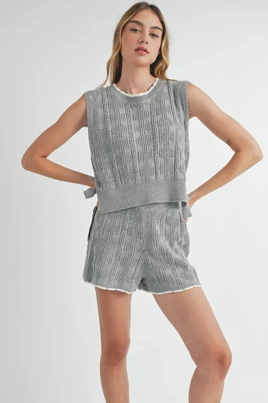 MABLE Side Tie Detail Knit Vest and Shorts Set