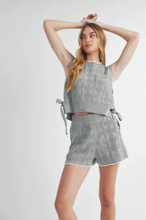 MABLE Side Tie Detail Knit Vest and Shorts Set