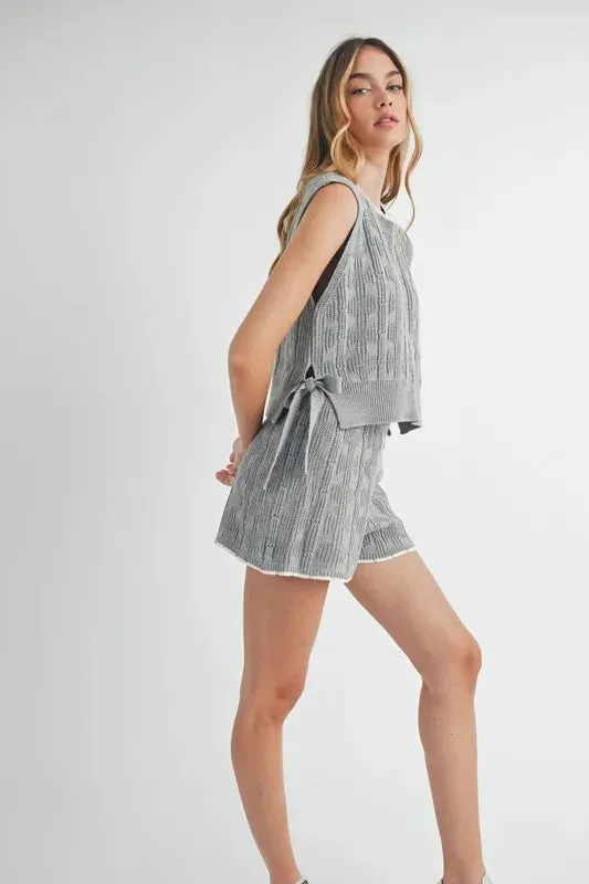 MABLE Side Tie Detail Knit Vest and Shorts Set