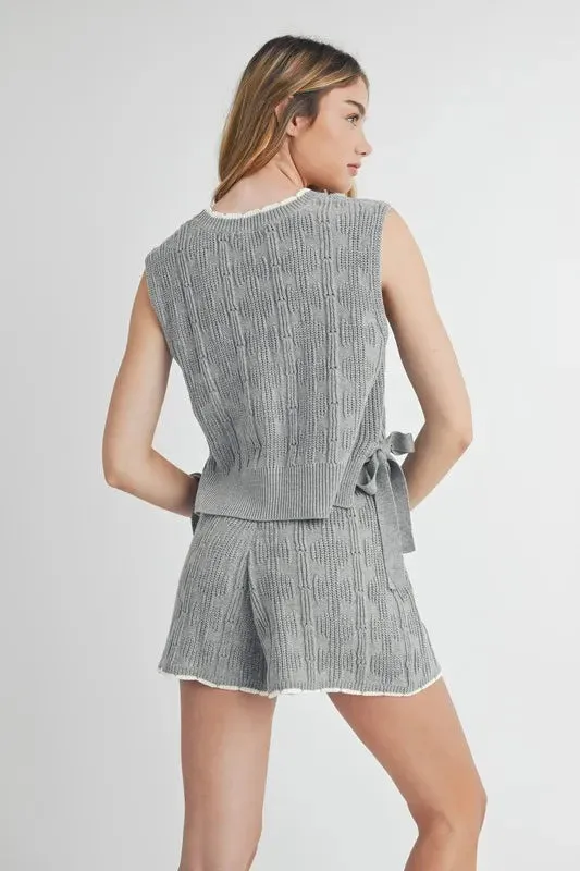 MABLE Side Tie Detail Knit Vest and Shorts Set