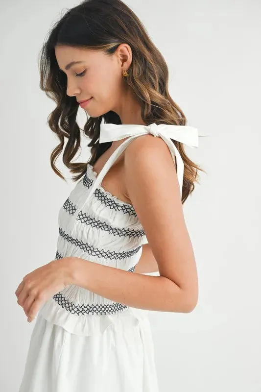 MABLE Smocked Bodice Bubble Midi Dress