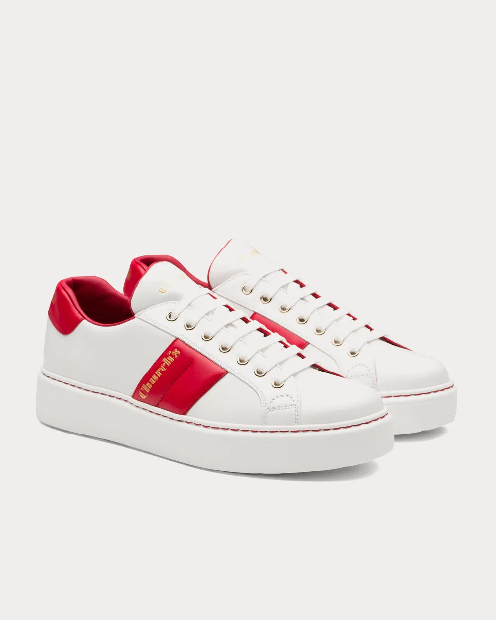 Mach 3 Soft Calf Leather Classic White / Red Low Top Sneakers