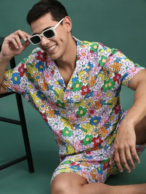 Men Printed Cuban Collar Multi Relaxed Fit Co Ords Set