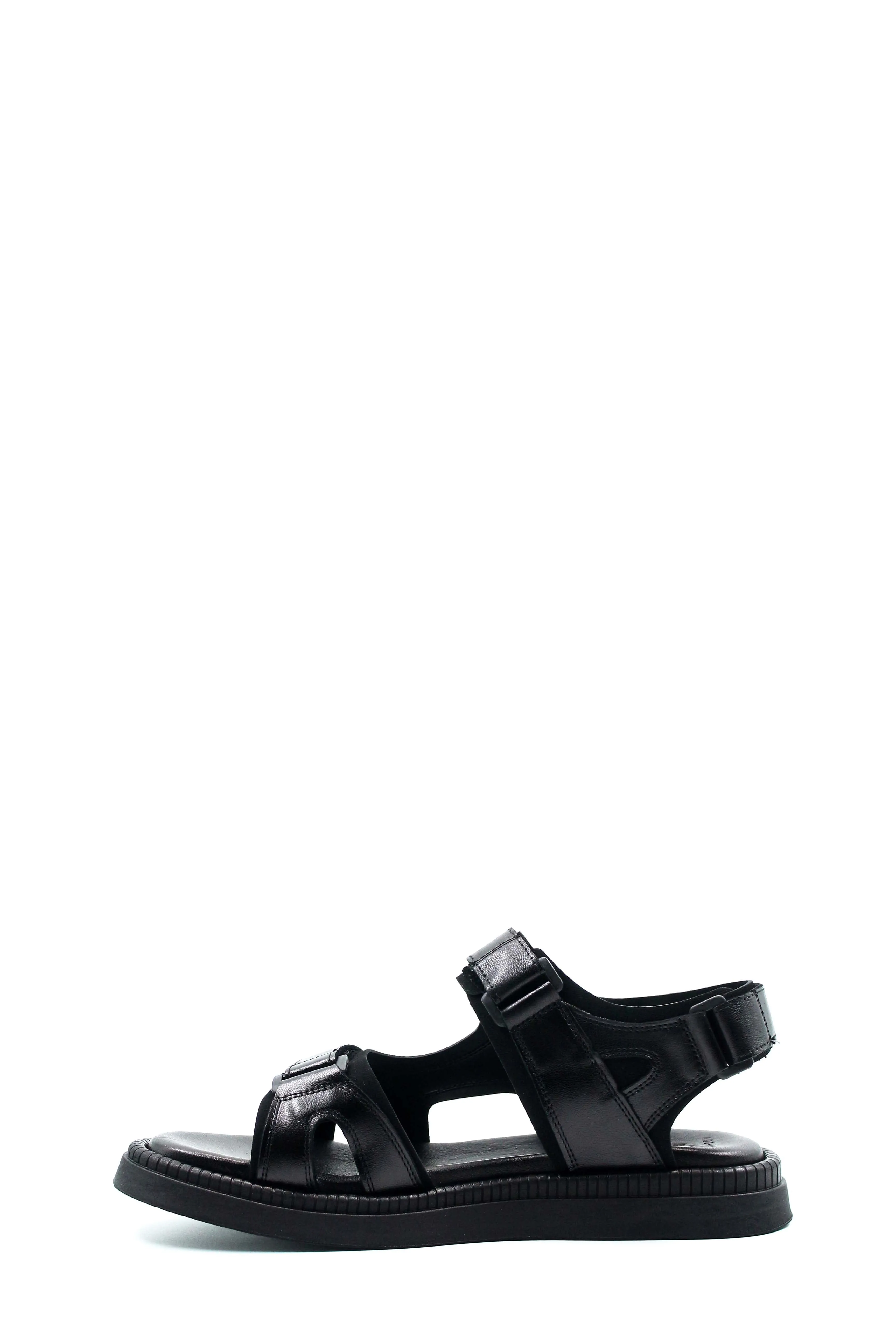 Men's Black Leather Open-Toe Sandals with Adjustable Straps and Cushioned Sole - Wessi