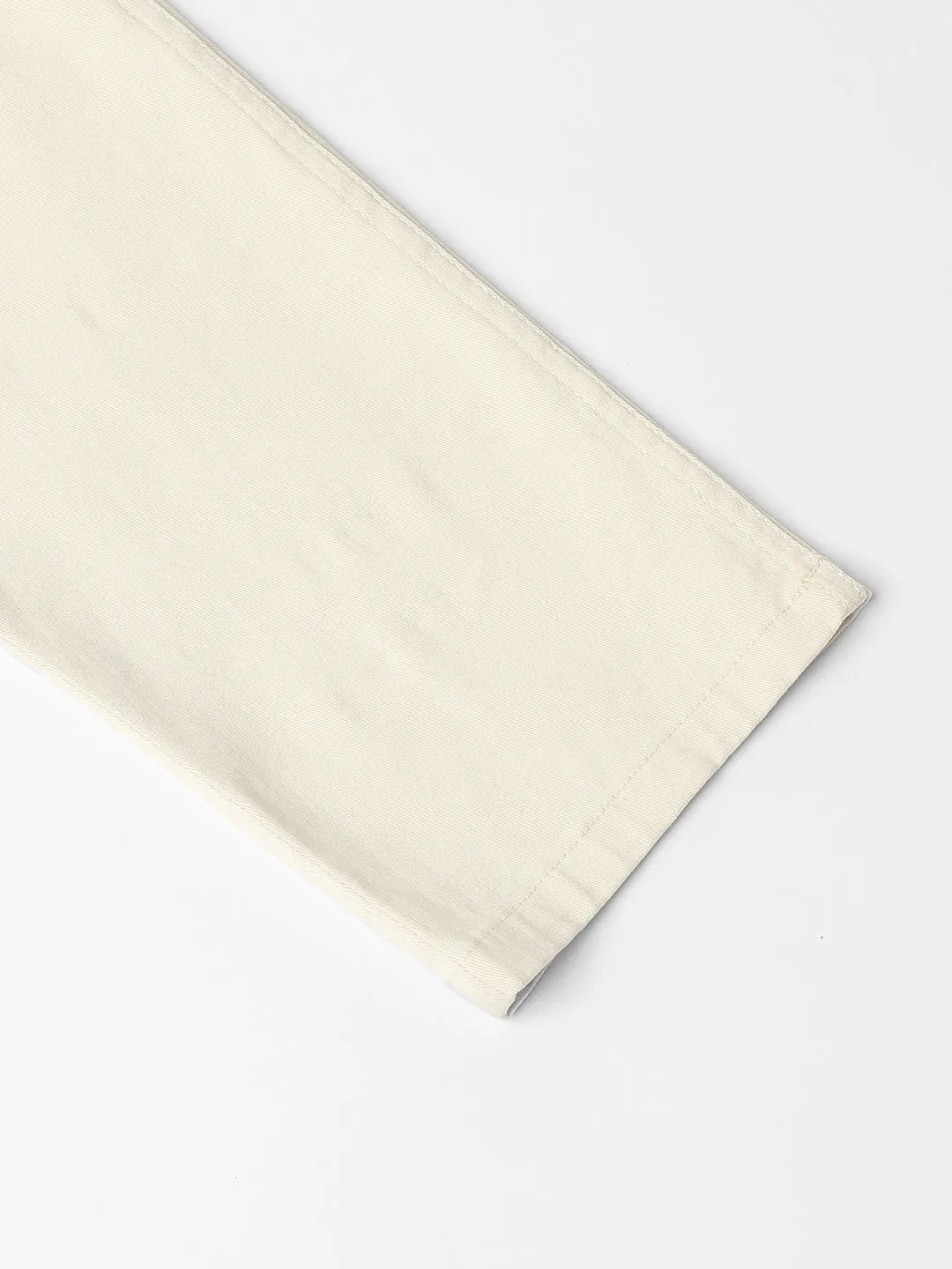 Mens's Cream Solid Cargo Trousers