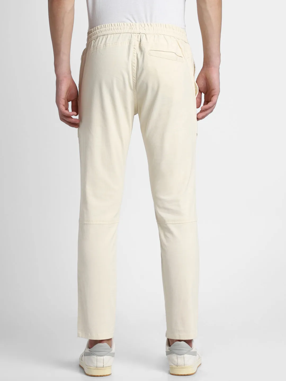 Mens's Cream Solid Cargo Trousers