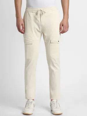 Mens's Cream Solid Cargo Trousers