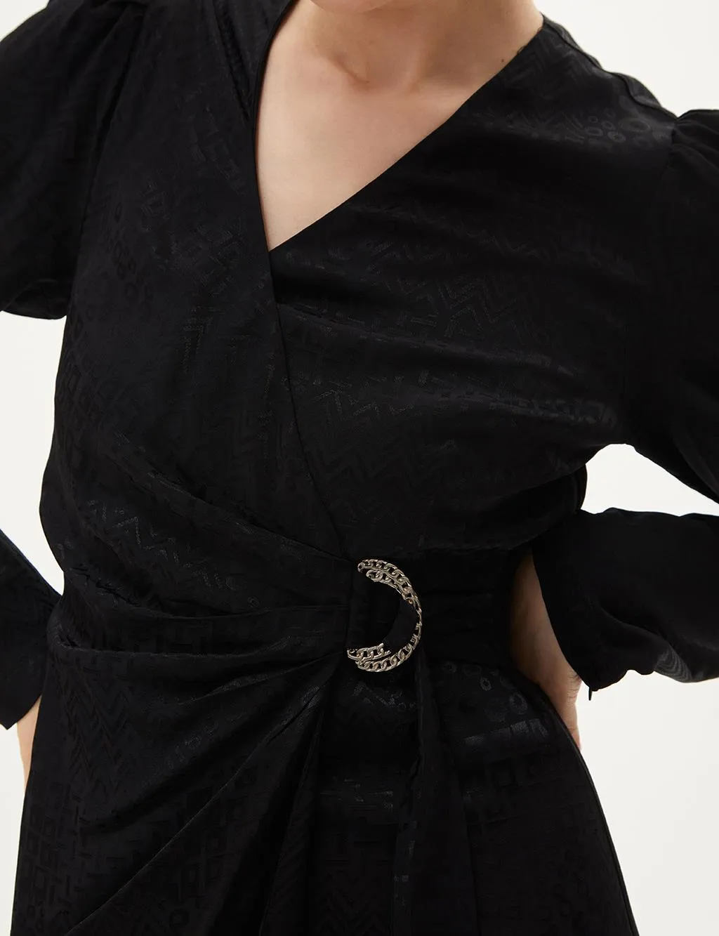 Metal Buckle Detailed Stylish Black Dress