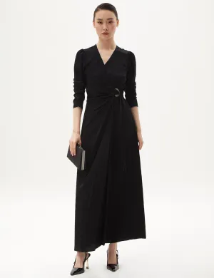 Metal Buckle Detailed Stylish Black Dress