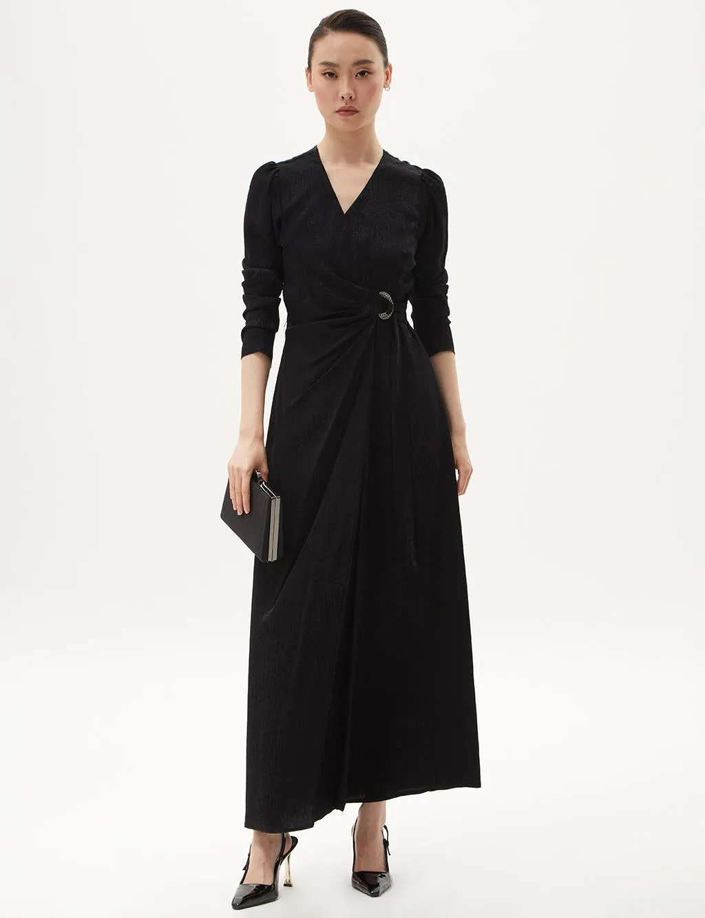Metal Buckle Detailed Stylish Black Dress
