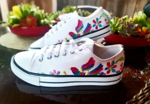 Mexican Otomi Art Embroidered Sneakers (White)