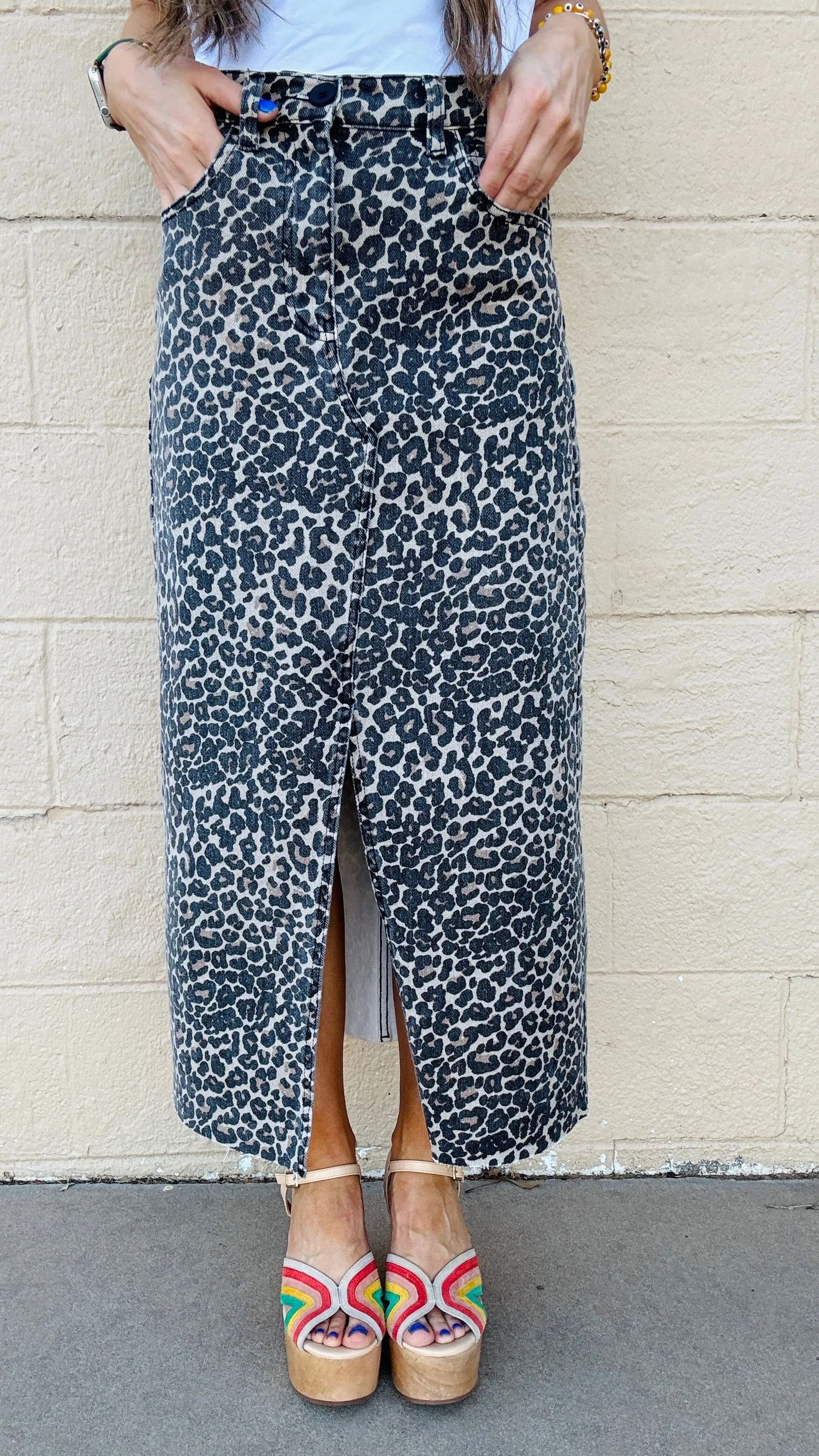 Miranda Leopard Print Slit Front Skirt