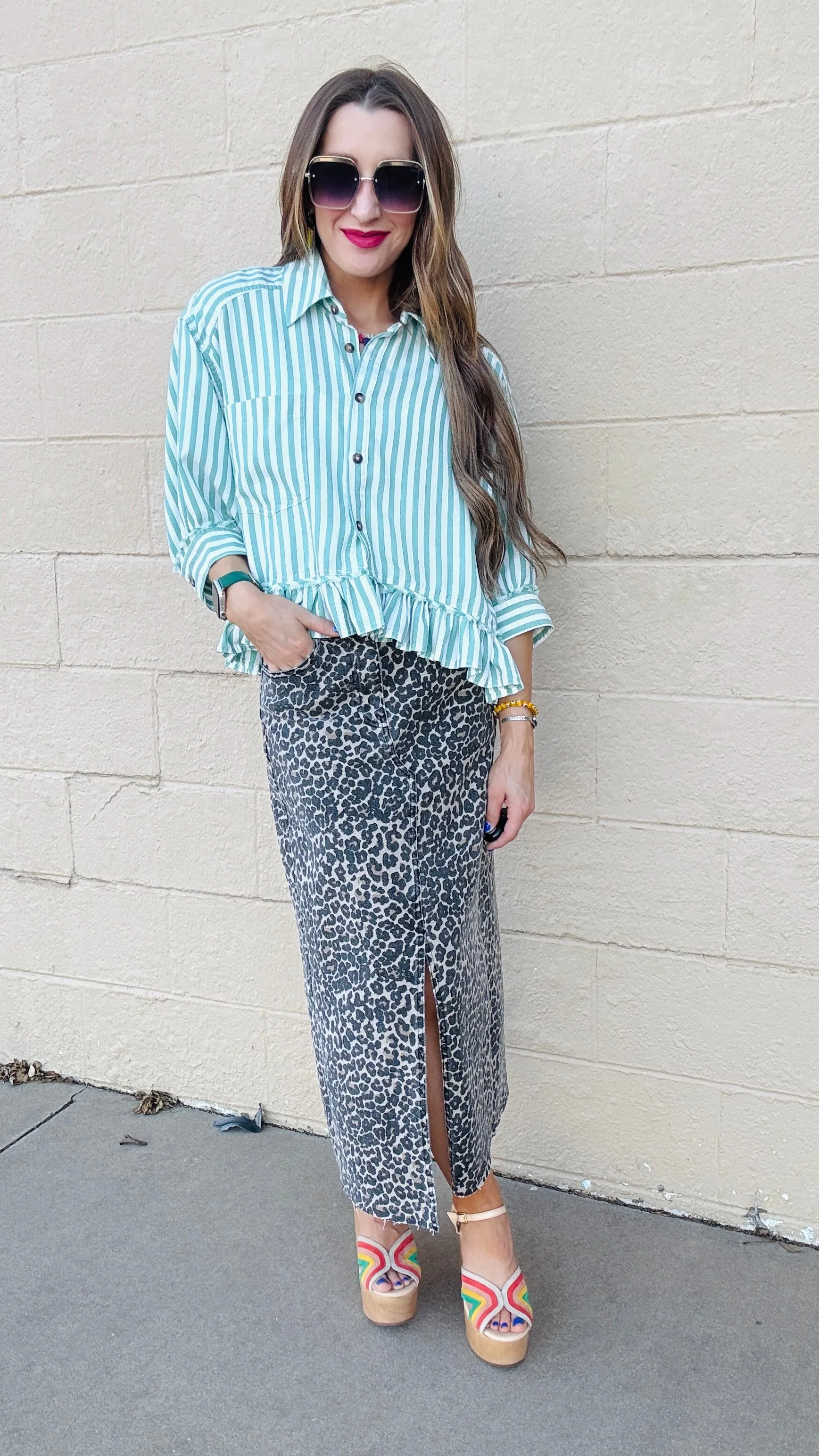 Miranda Leopard Print Slit Front Skirt