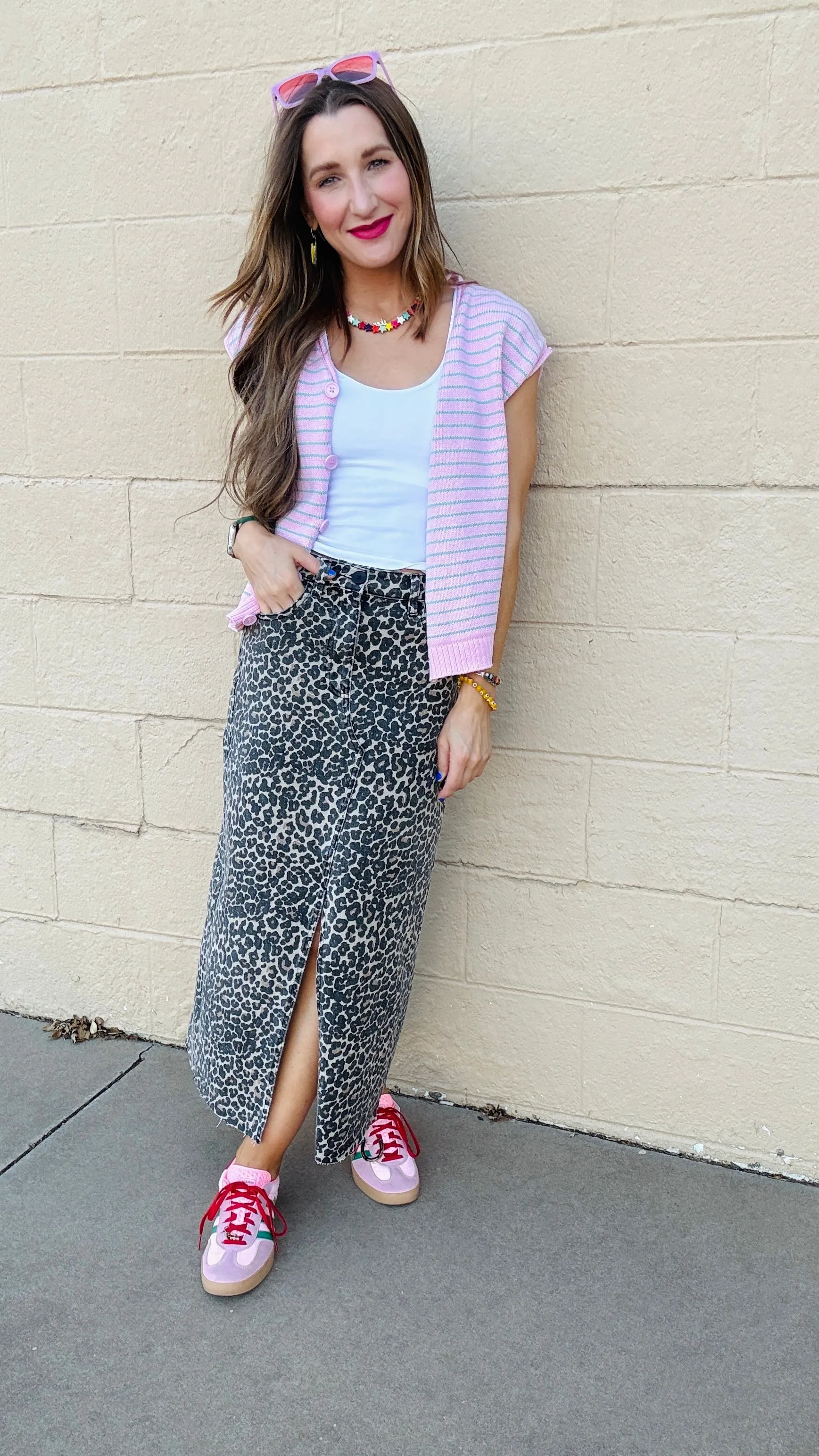 Miranda Leopard Print Slit Front Skirt