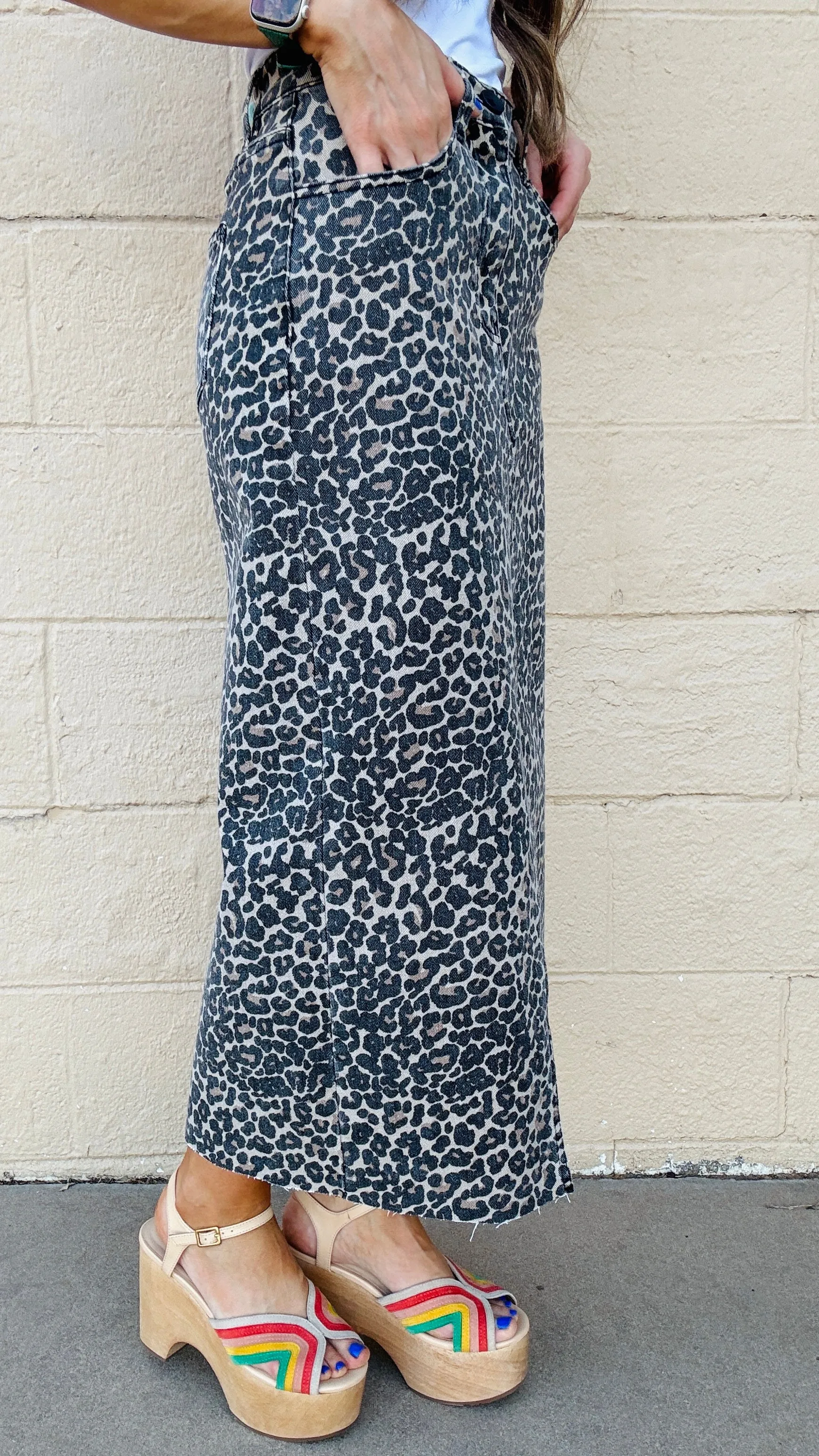 Miranda Leopard Print Slit Front Skirt