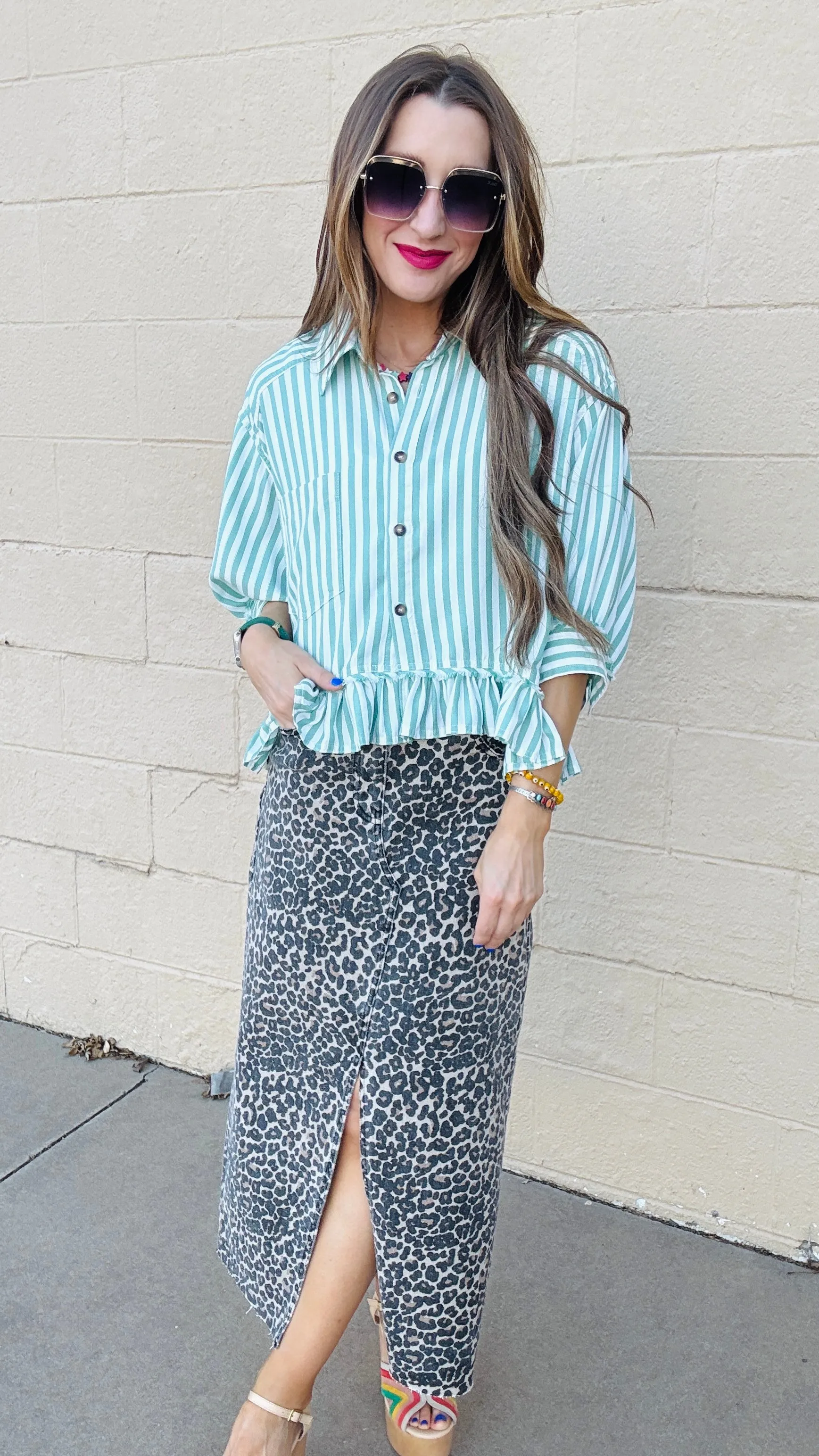Miranda Leopard Print Slit Front Skirt