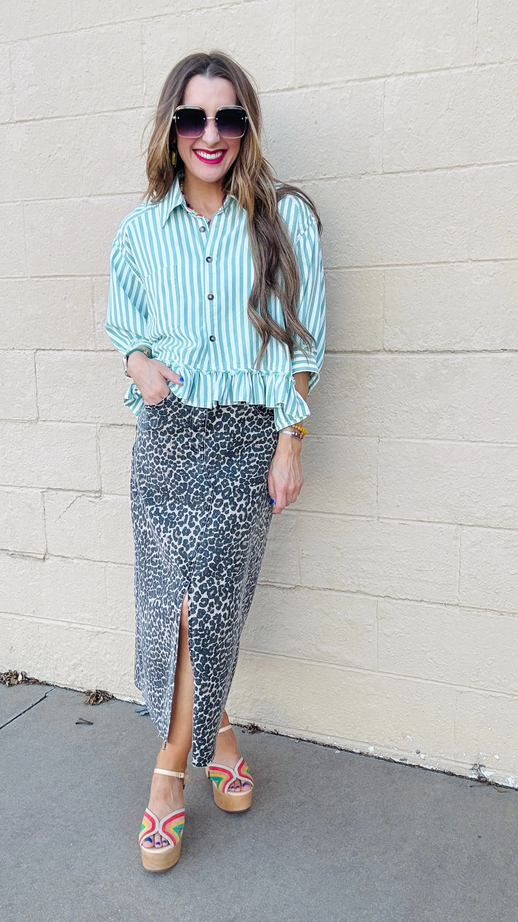 Miranda Leopard Print Slit Front Skirt