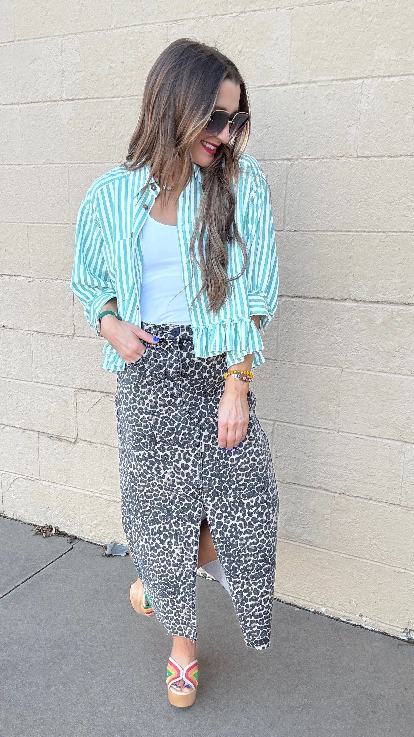 Miranda Leopard Print Slit Front Skirt