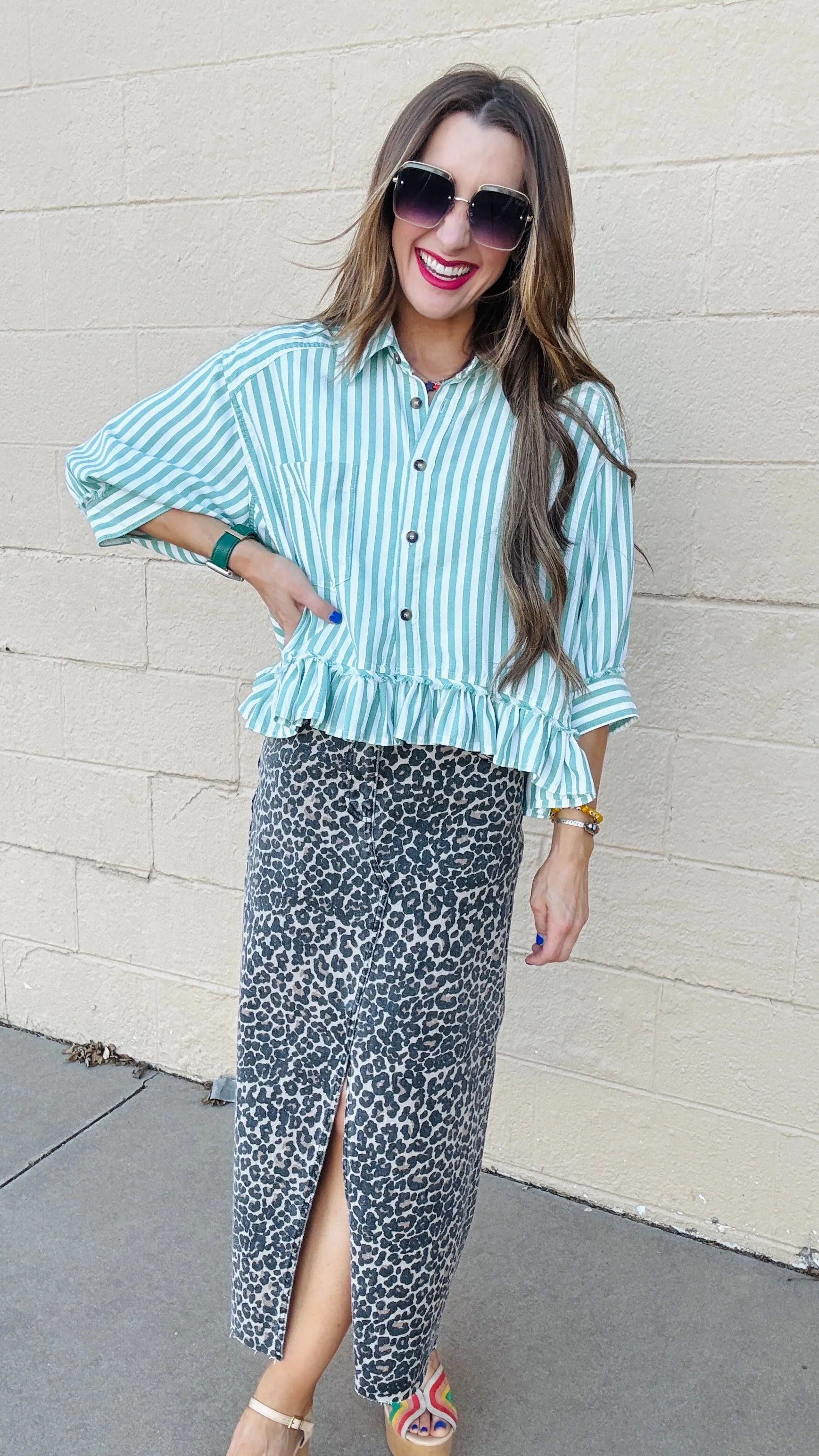 Miranda Leopard Print Slit Front Skirt