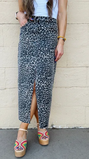 Miranda Leopard Print Slit Front Skirt