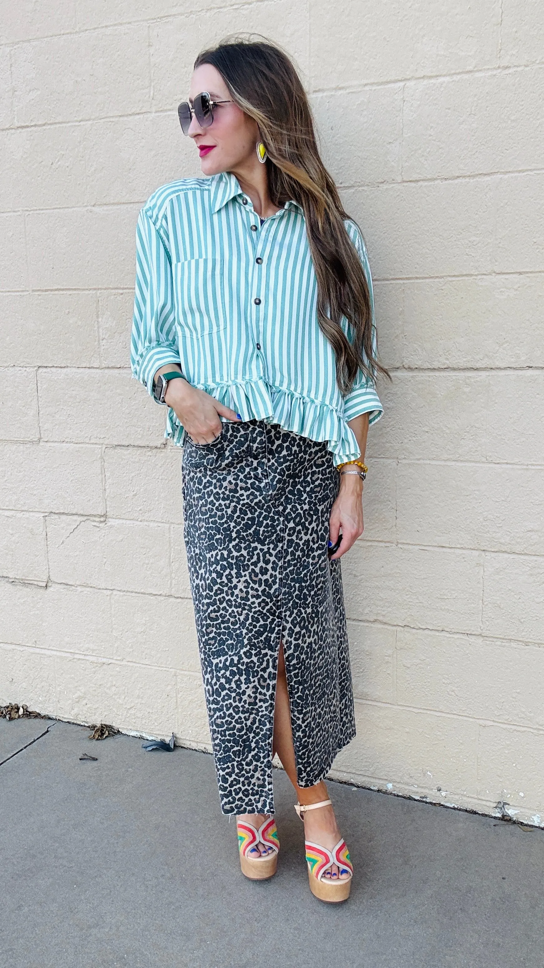 Miranda Leopard Print Slit Front Skirt