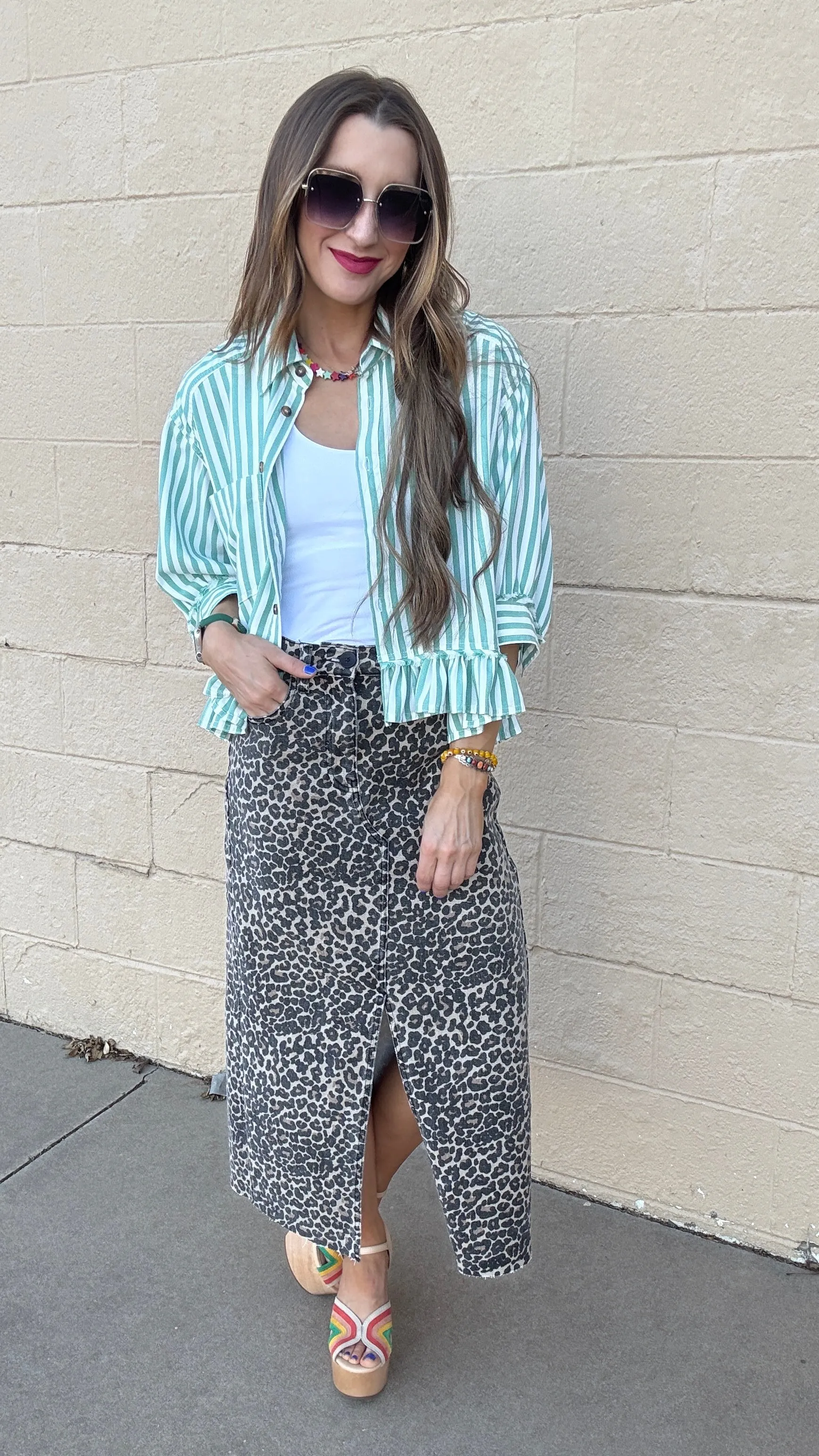 Miranda Leopard Print Slit Front Skirt