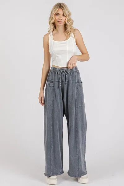 Mittoshop Mineral Wash Elastic Waist Barrel Leg Baggy Pants WH