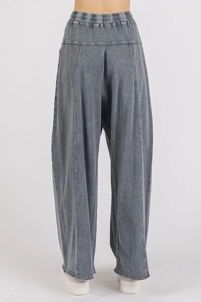 Mittoshop Mineral Wash Elastic Waist Barrel Leg Baggy Pants WH