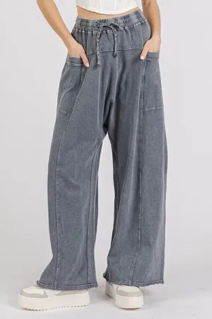 Mittoshop Mineral Wash Elastic Waist Barrel Leg Baggy Pants WH
