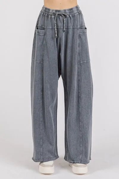 Mittoshop Mineral Wash Elastic Waist Barrel Leg Baggy Pants WH