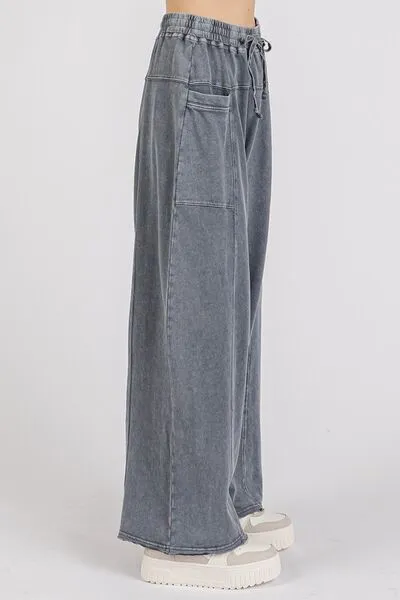 Mittoshop Mineral Wash Elastic Waist Barrel Leg Baggy Pants WH