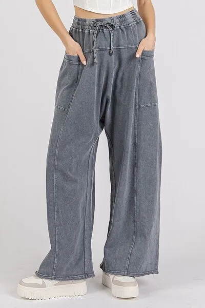 Mittoshop Mineral Wash Elastic Waist Barrel Leg Baggy Pants WH
