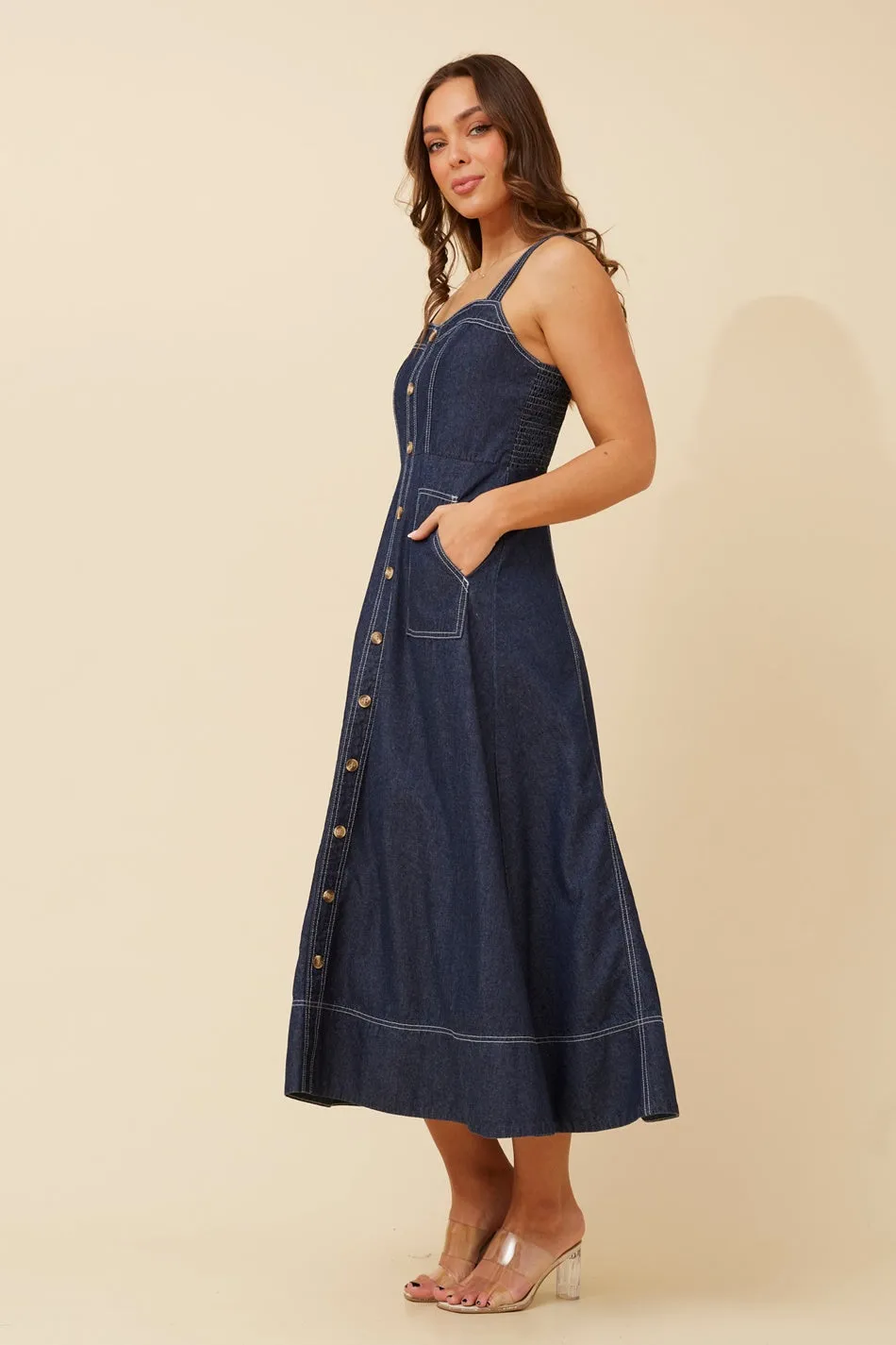 NEBRASKA SLEEVELESS DENIM DRESS