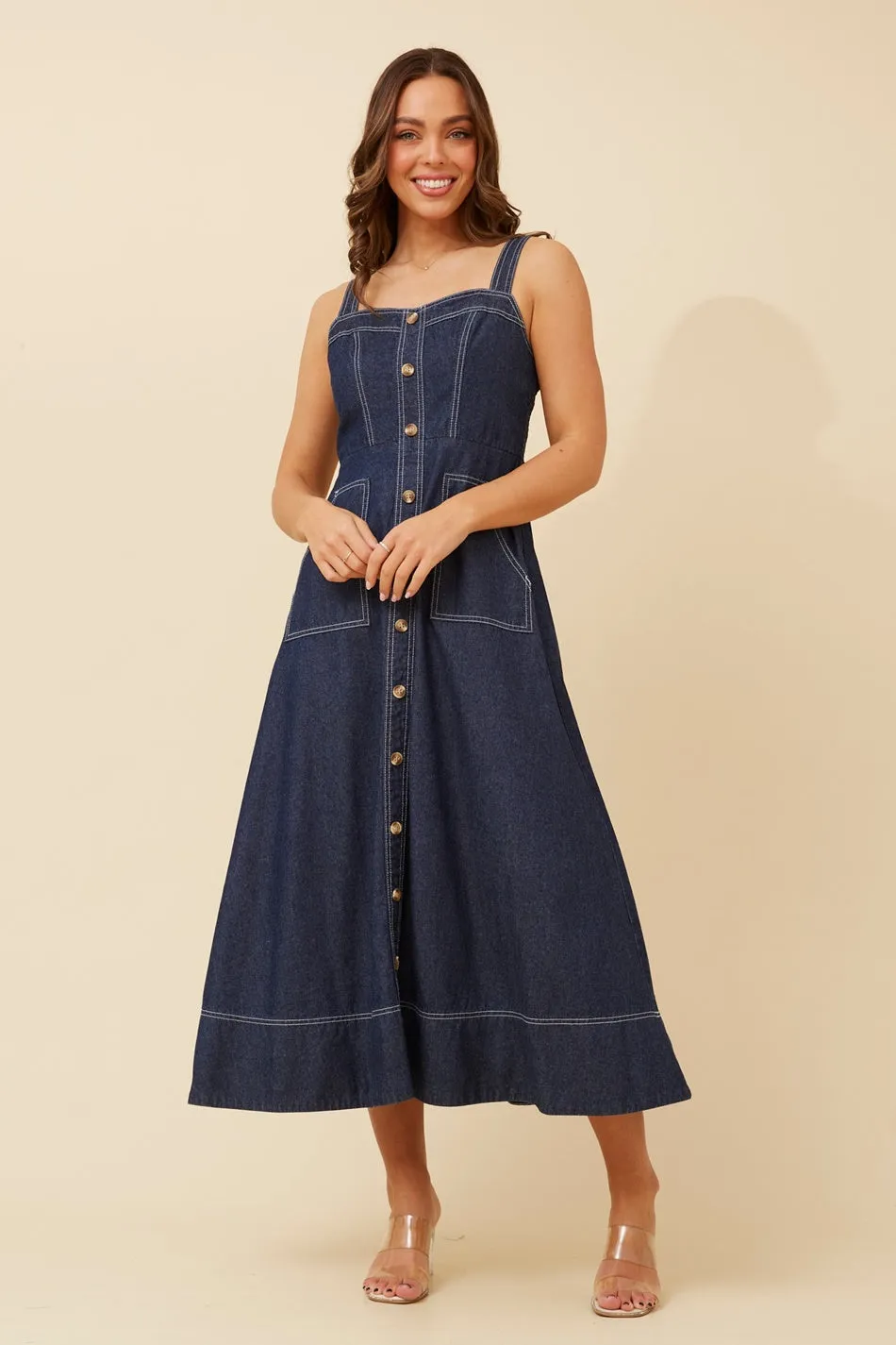 NEBRASKA SLEEVELESS DENIM DRESS