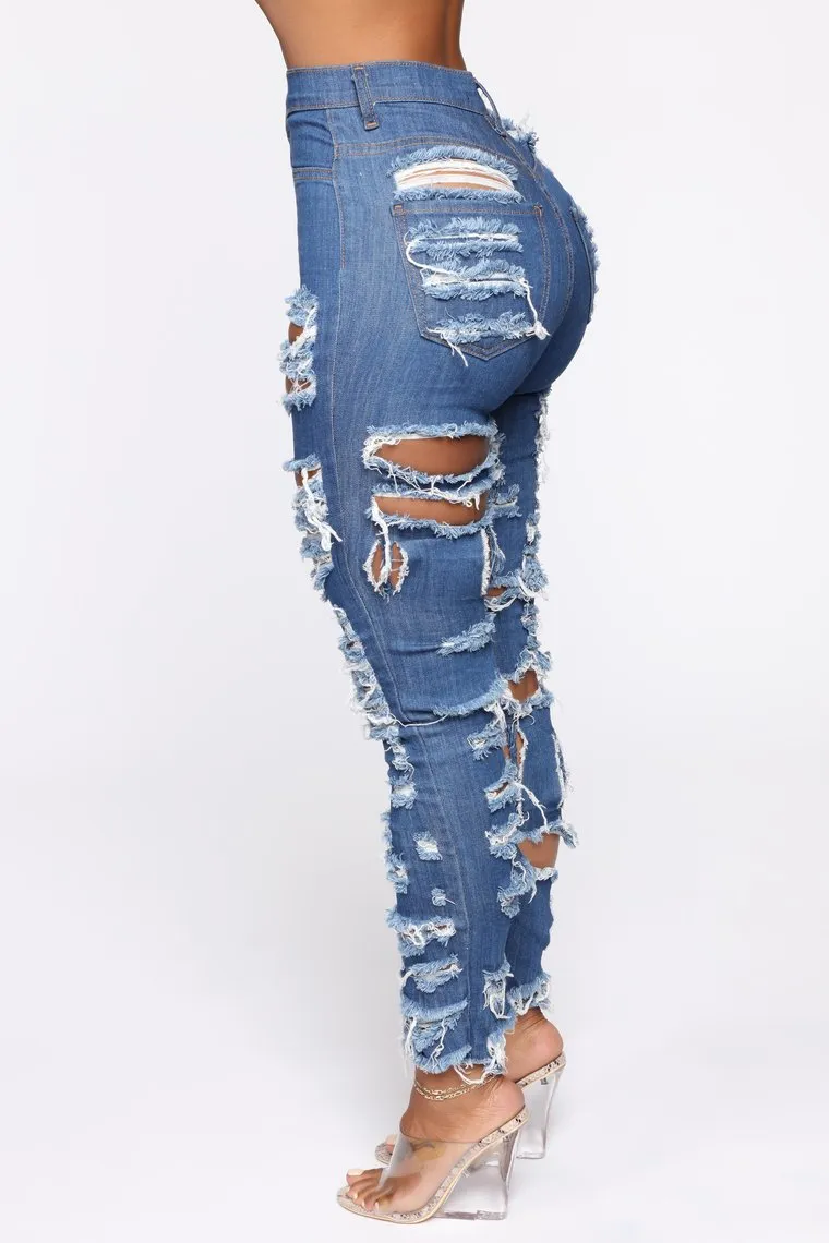 New Fashion Woman Ripped Jeans High Waist Stretch Denim Pencil Pants Street Trendy Slim Jeans XS-XL