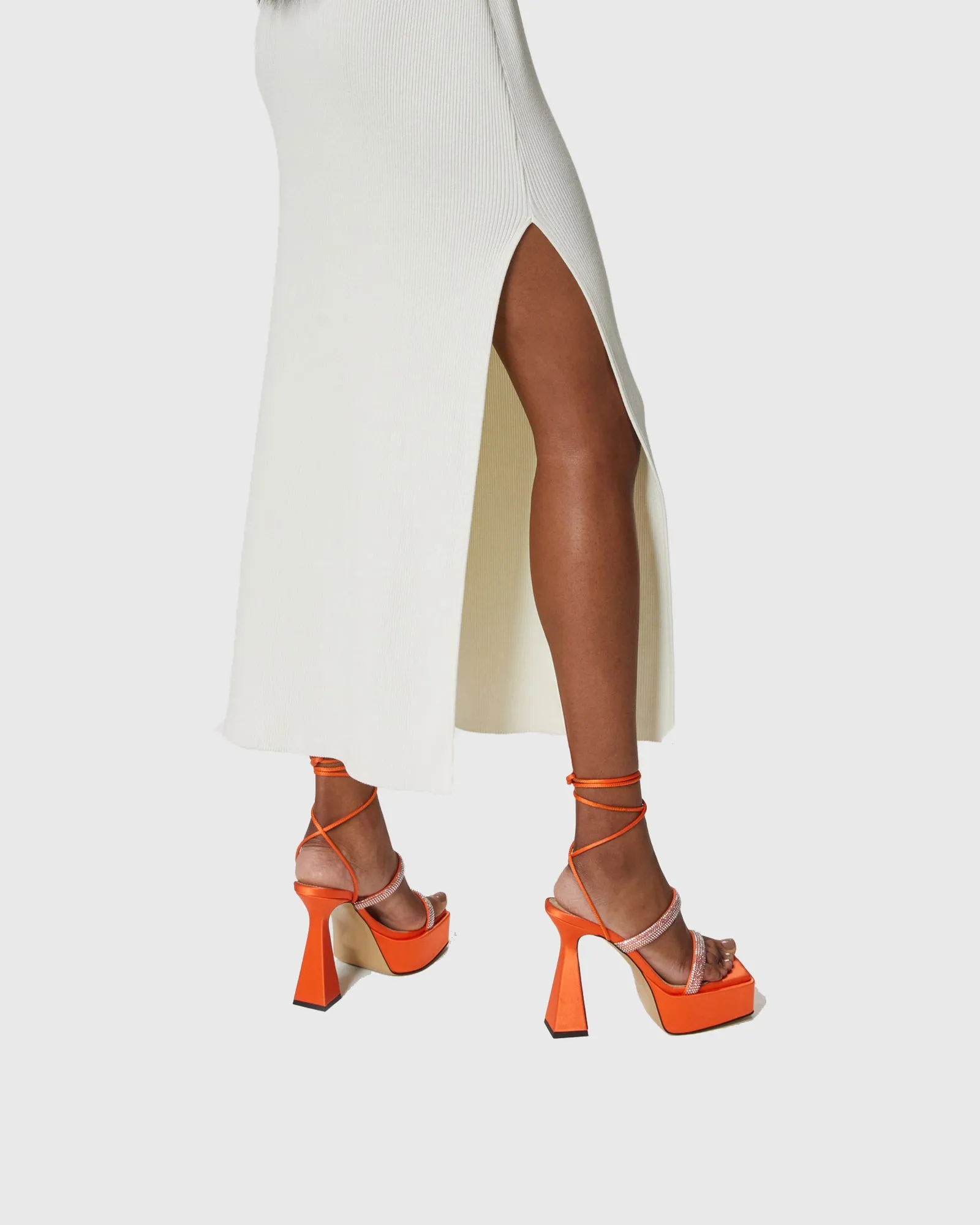 Noemi Crystal Lace Up Platform Sandals In Orange
