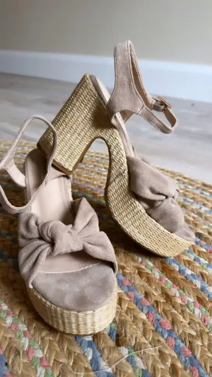 Nude Knot Front Platform Heels