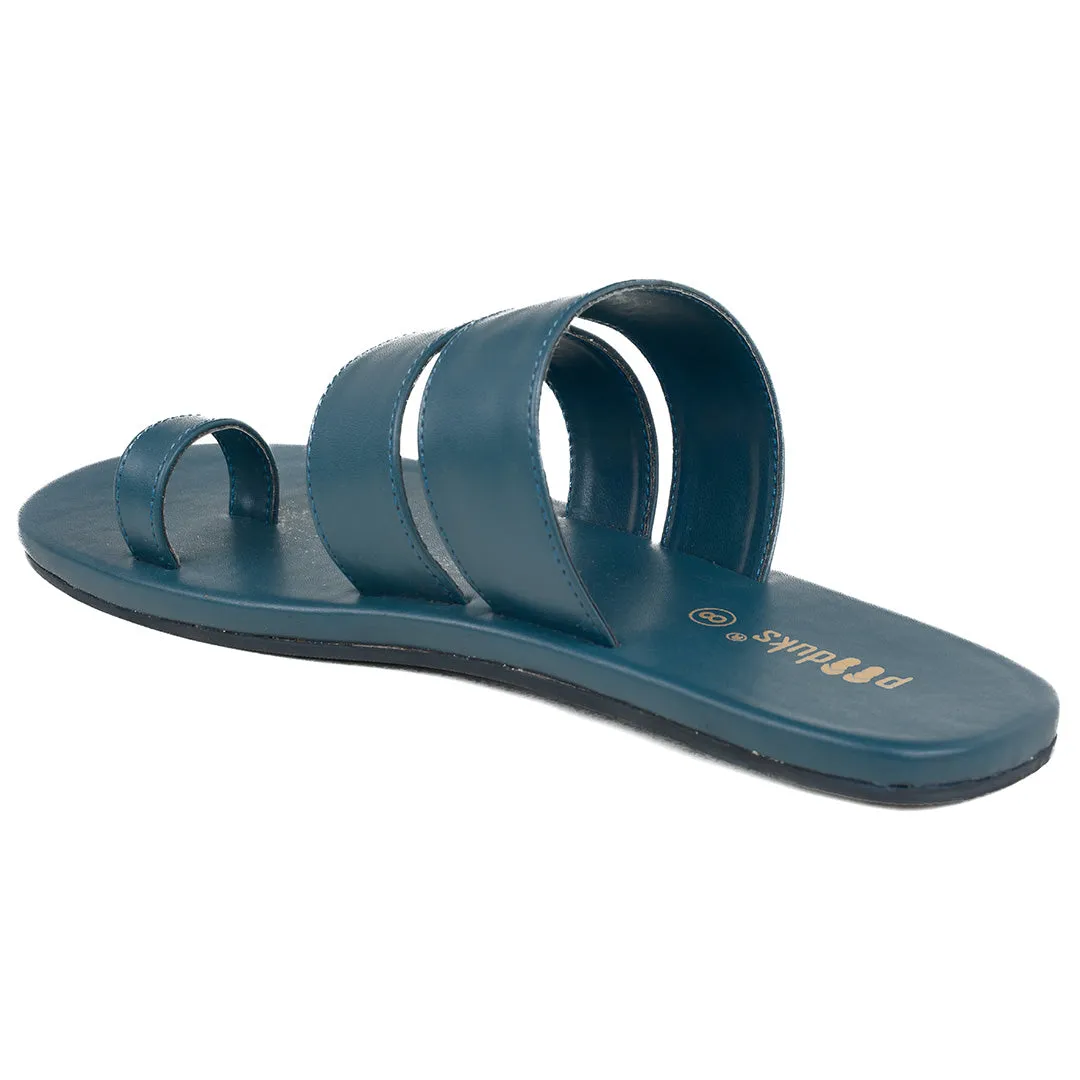 Paaduks Uri Toe-Ring Vegan Leather Slides for Men (Midnight Green)