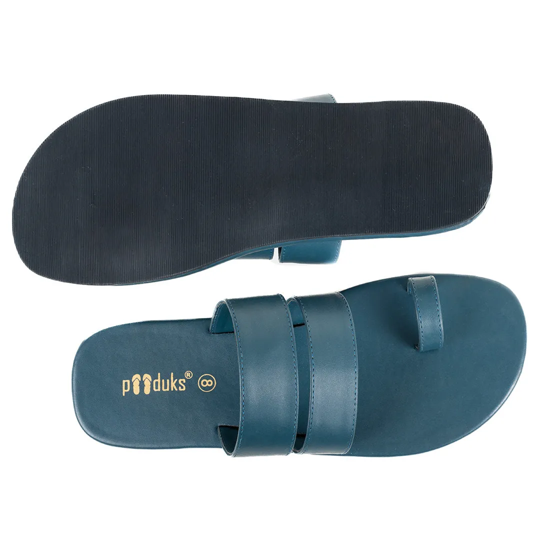 Paaduks Uri Toe-Ring Vegan Leather Slides for Men (Midnight Green)