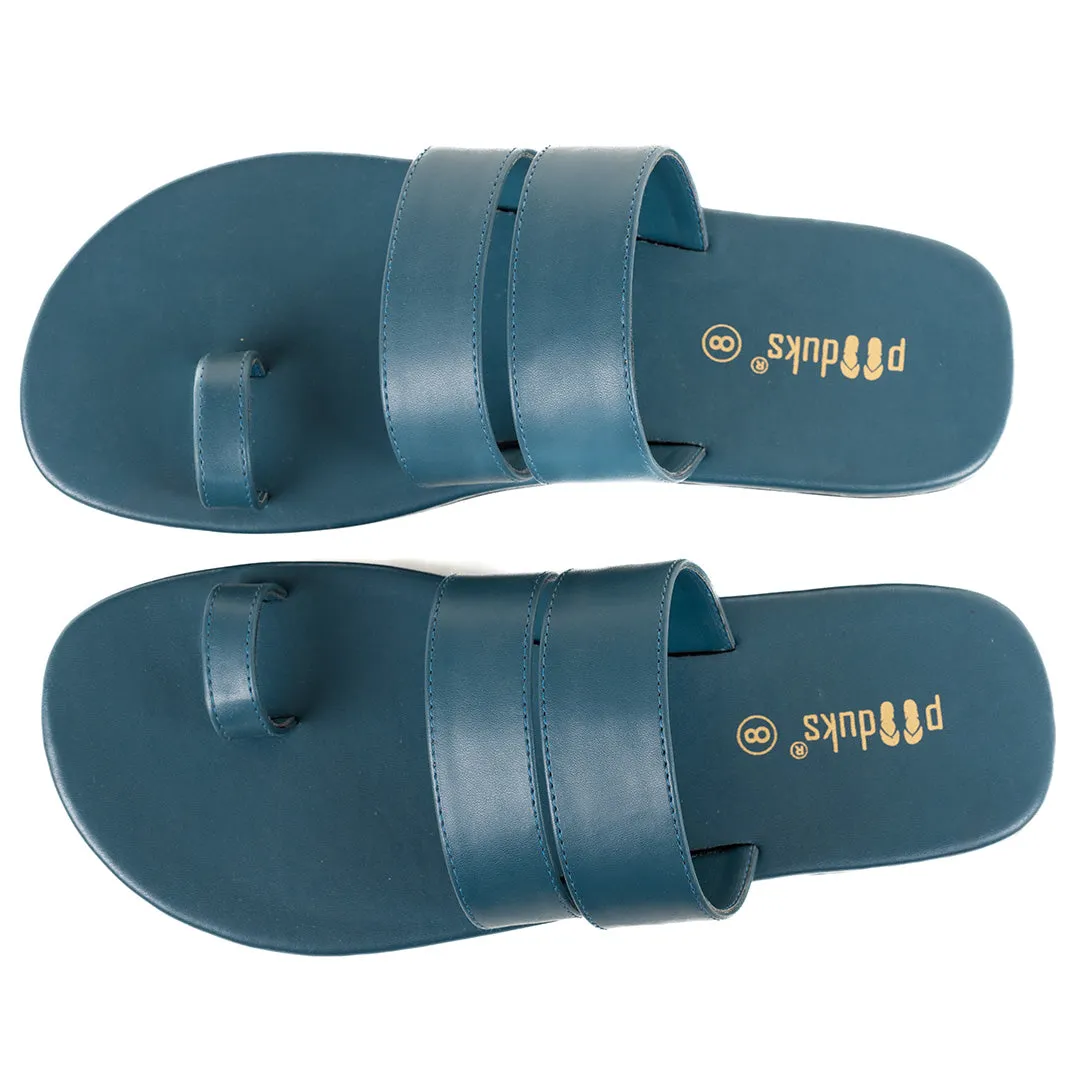 Paaduks Uri Toe-Ring Vegan Leather Slides for Men (Midnight Green)