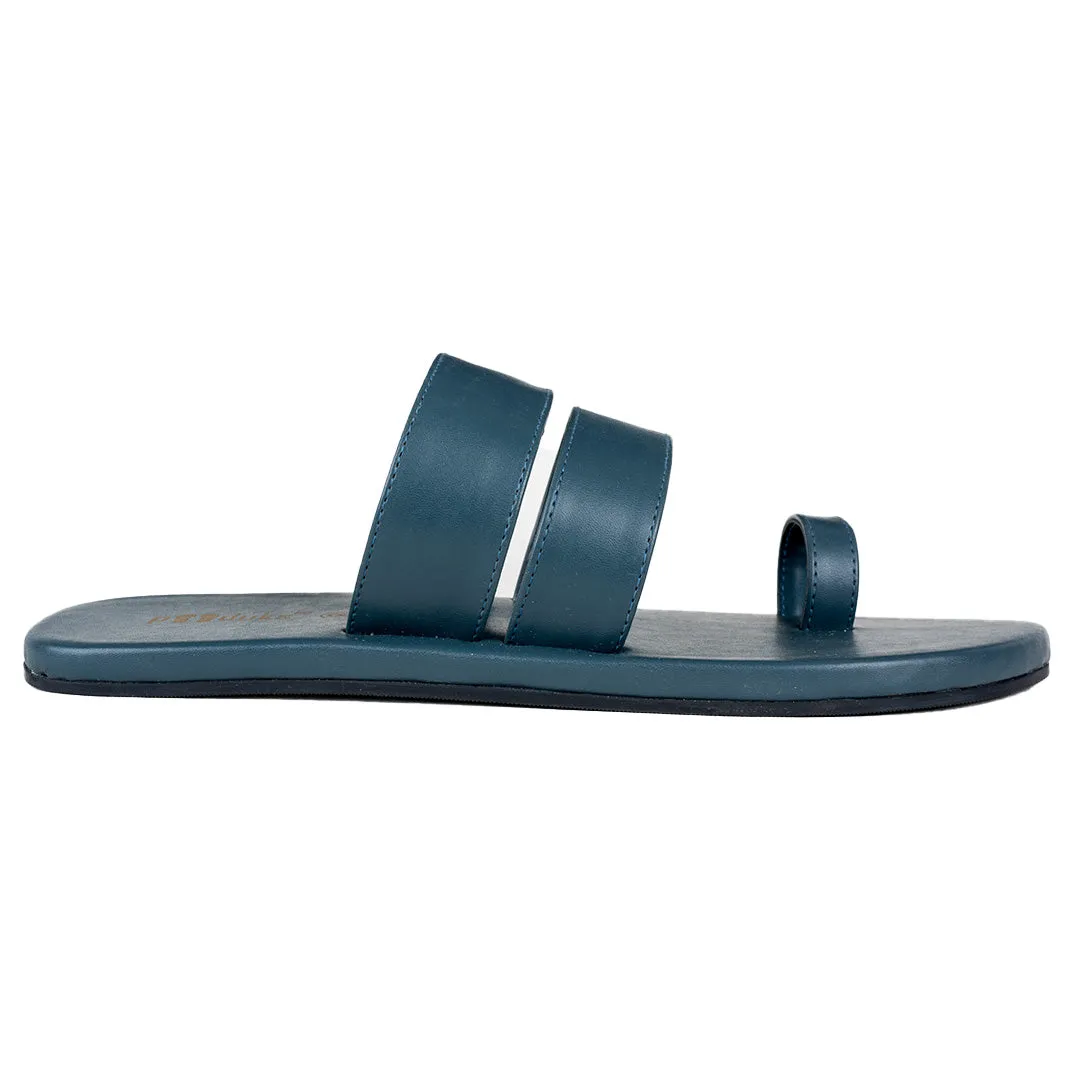 Paaduks Uri Toe-Ring Vegan Leather Slides for Men (Midnight Green)