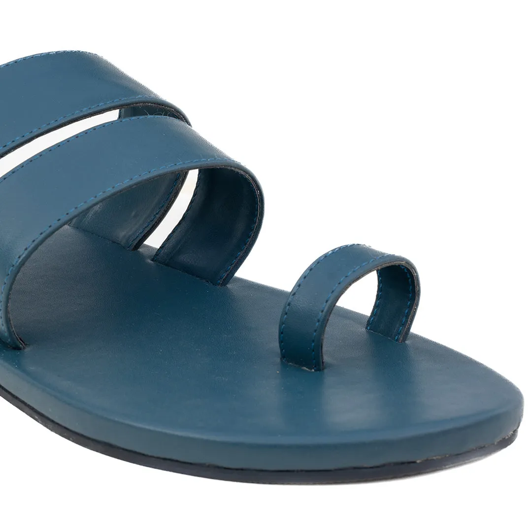 Paaduks Uri Toe-Ring Vegan Leather Slides for Men (Midnight Green)