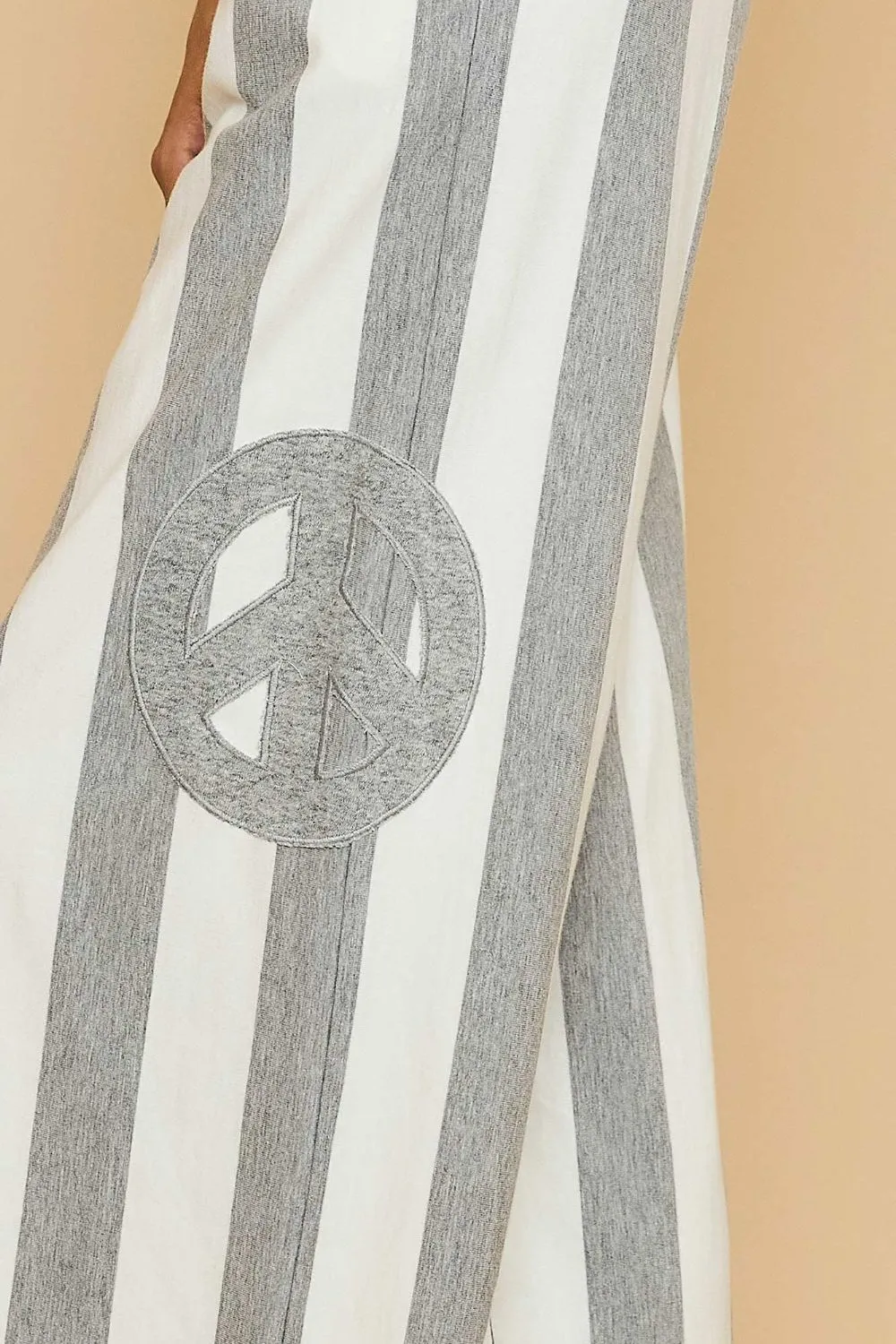 Peace Sign Patch Striped Wide Leg Pants