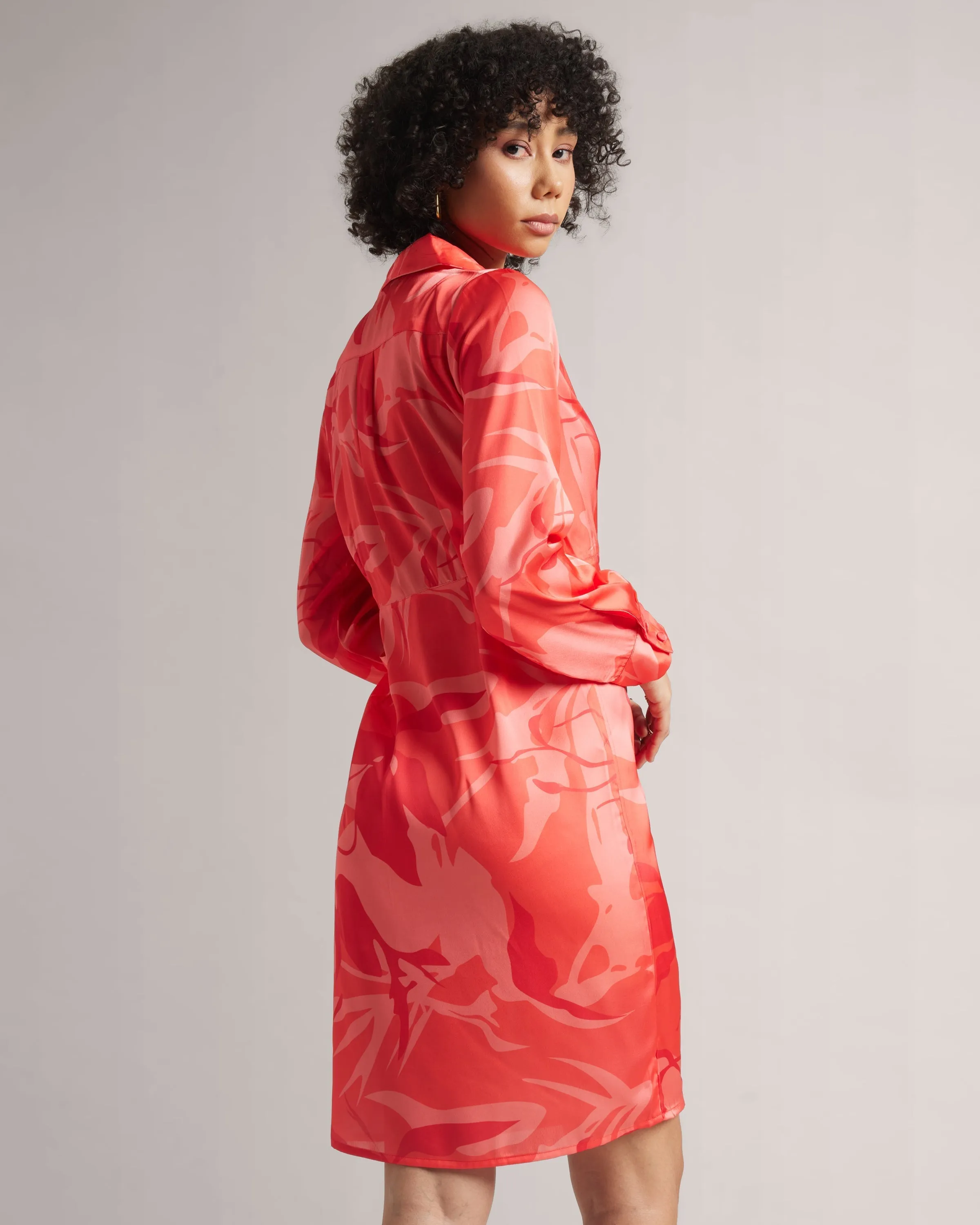Peach Abstract Floral Wrap Dress