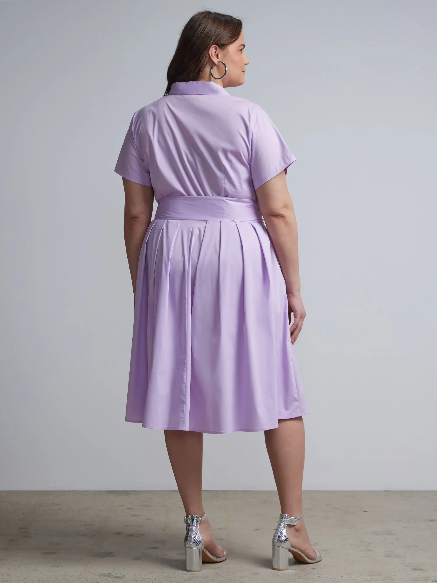 Plus Belted Button-Front Flare Shirtdress