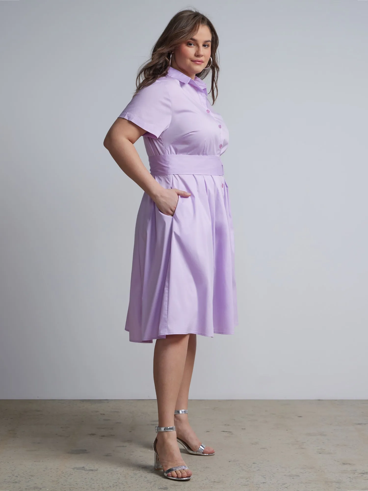 Plus Belted Button-Front Flare Shirtdress